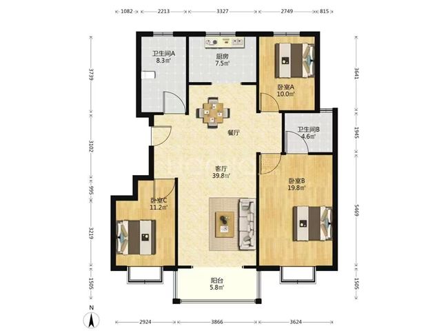 三叶草户型，中间楼层，一梯两户